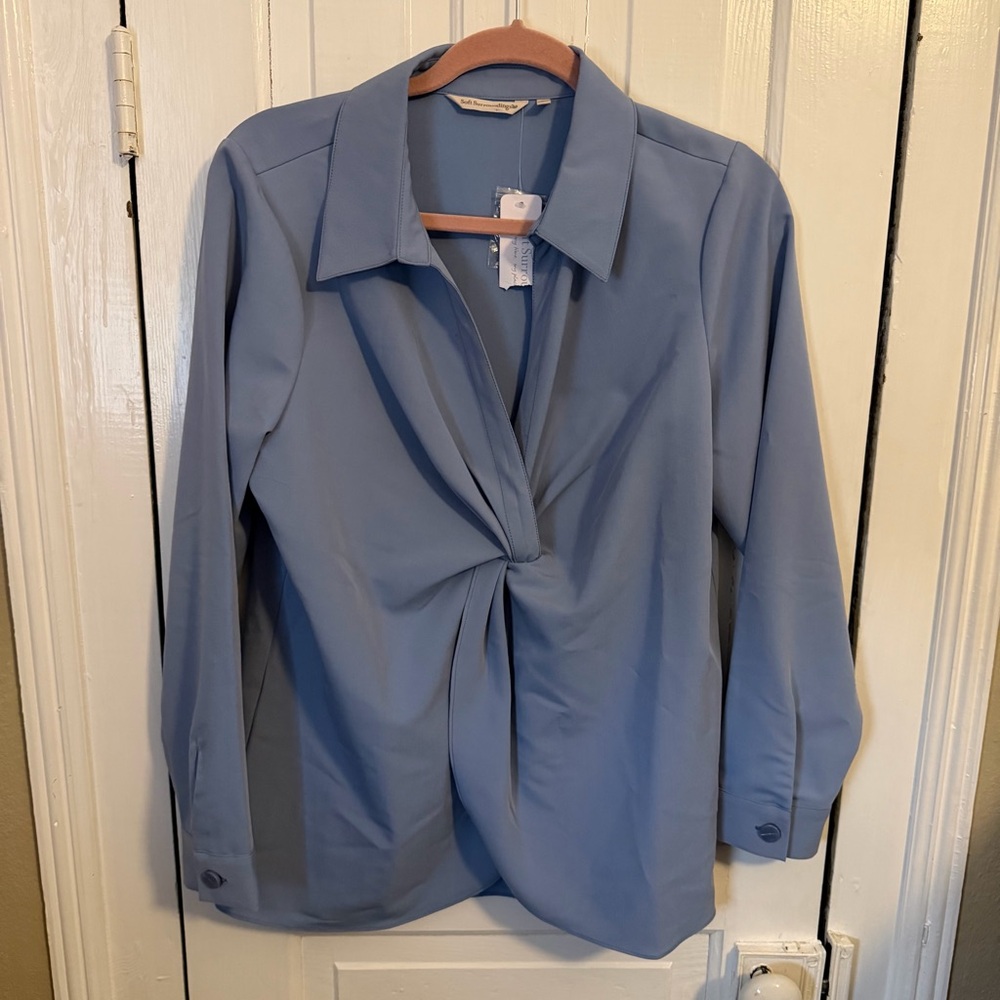Soft Surroundings Versa Shirt English Manor Pullover Blouse Medium Blue - Picture 2 of 7